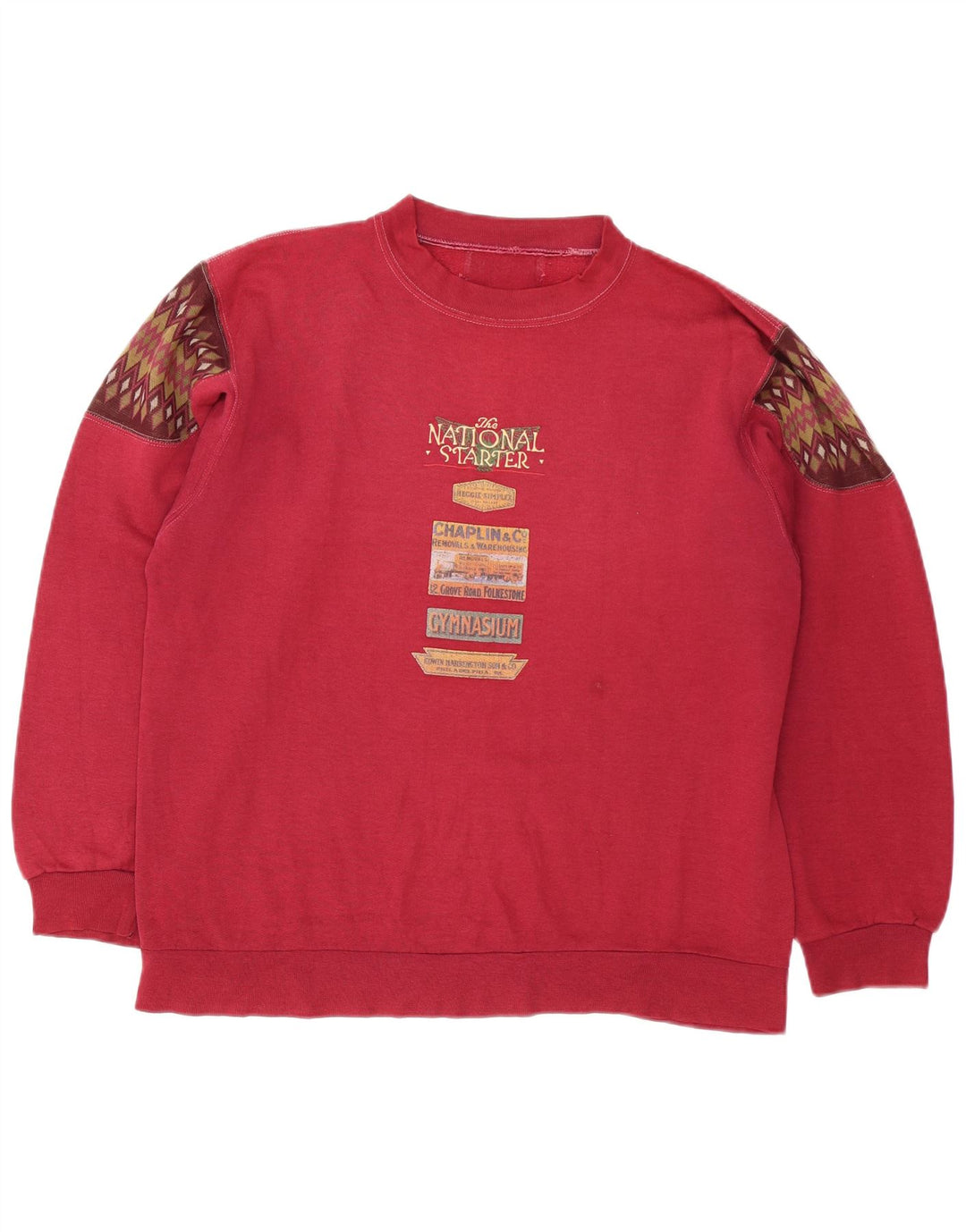 Vintage Herre Grafisk Sweatshirt Jumper Large Burgundy Argyle/Diamond
