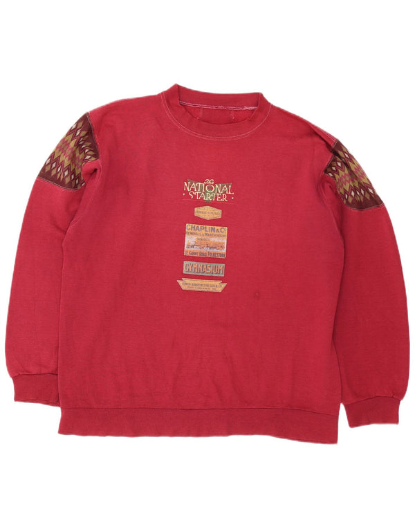 Vintage Herre Grafisk Sweatshirt Jumper Large Burgundy Argyle/Diamond