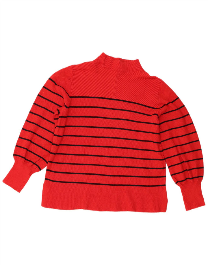 Marks & Spencer Dame Turtle Neck Jumper Sweater UK 16 Stor rød stribet