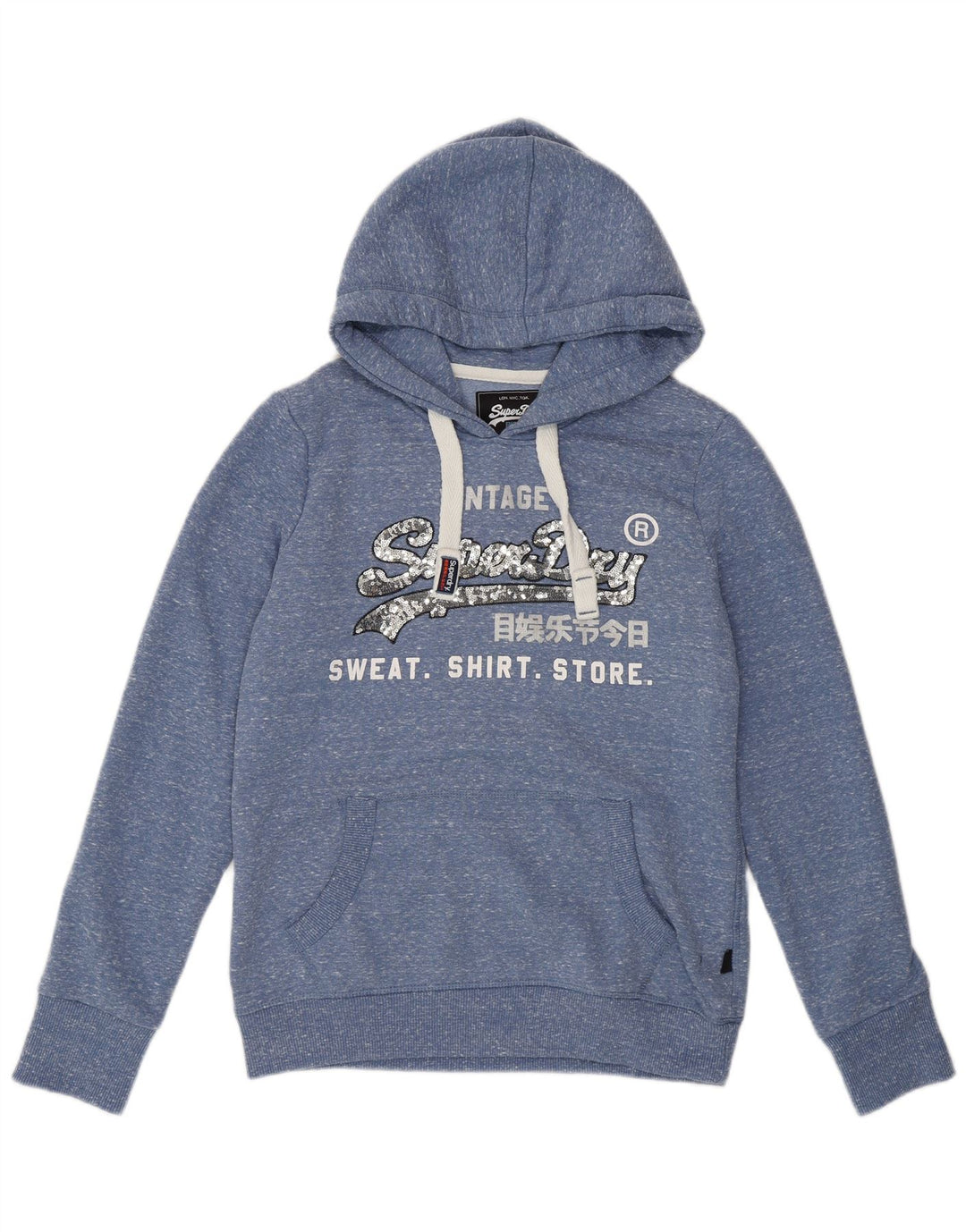 SUPERDRY Grafisk hættetrøje til kvinder UK 12 Medium Blue Polyester