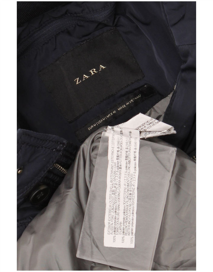 Zara Polstret Herrejakke UK 38 Medium Navy Blue Polyester