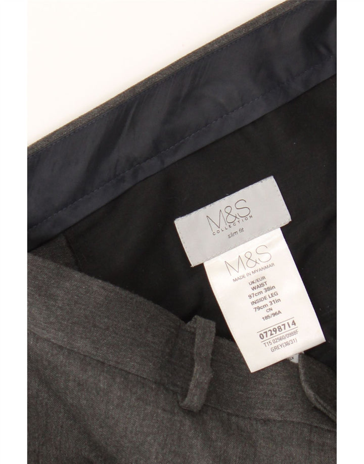 Marks & Spencer Herre Slim Fit Chino Bukser W38 L31 Grå Polyester