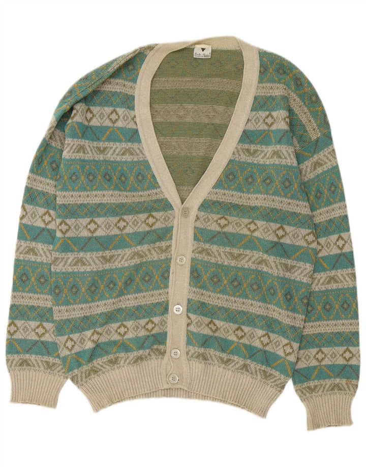 VINTAGE Herre cardigan sweater Medium Green Fair Isle
