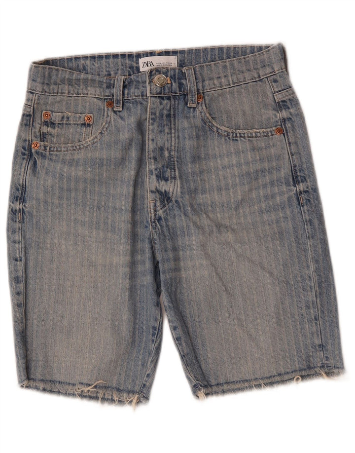 Zara Dame Denim Shorts EU 36 XS W26 Blå Stribet