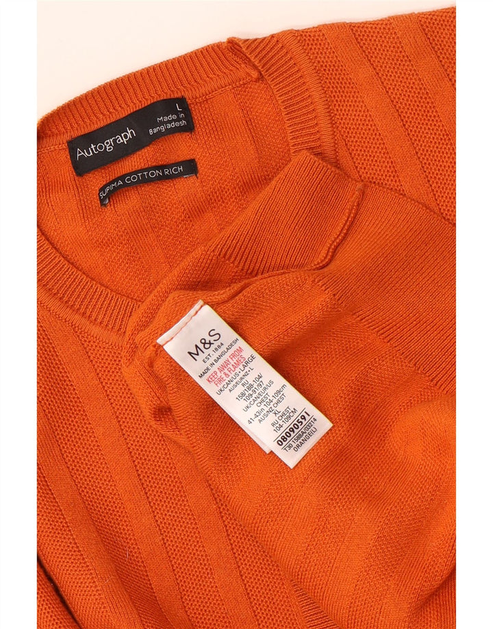 Marks & Spencer Herre Autograph Crew Neck Jumper Sweater Stor Orange Bomuld