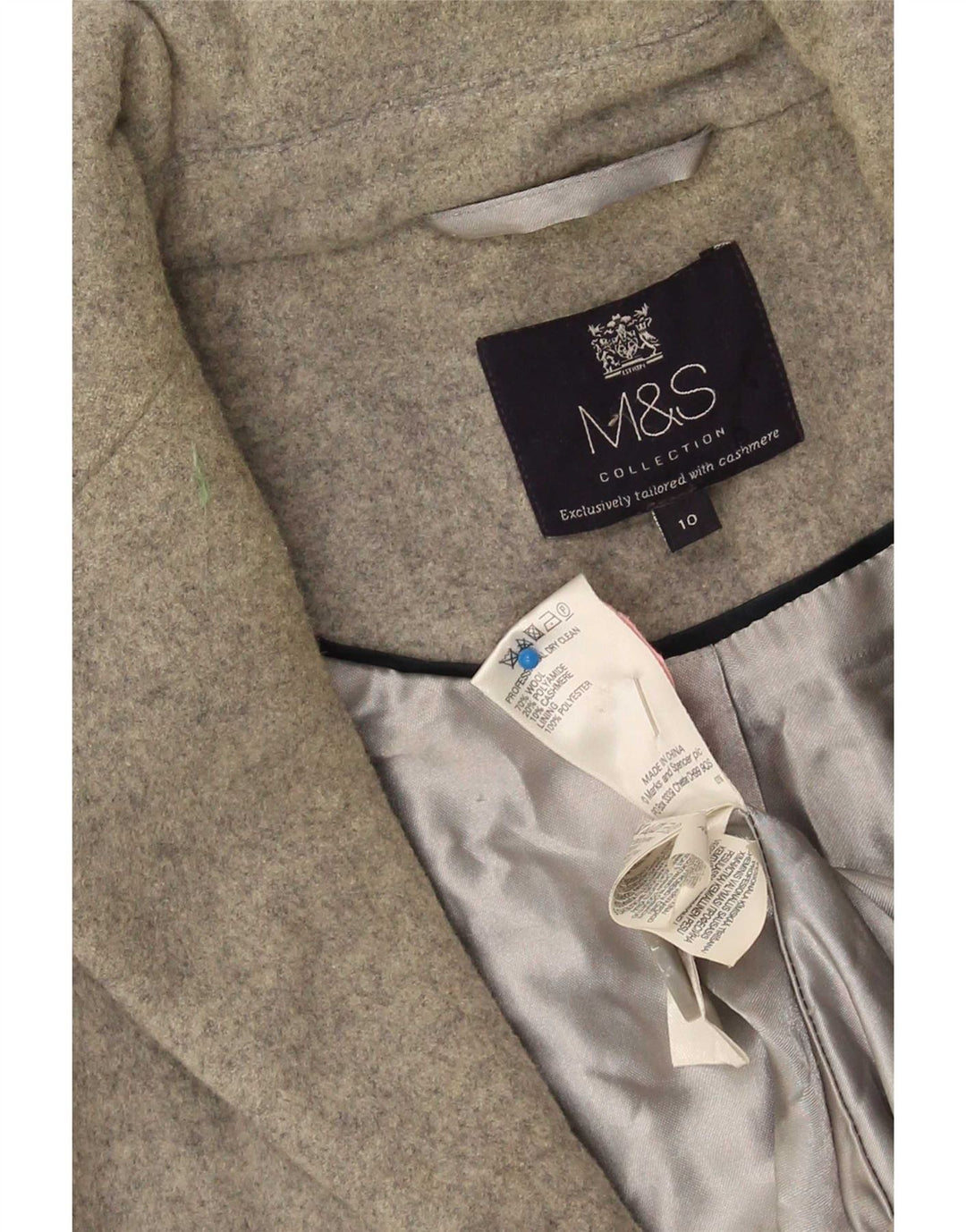 Marks & Spencer Dame Oversized Overfrakke UK 10 Lille Grå Uld