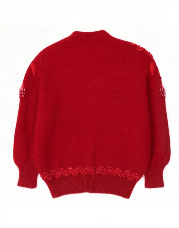 Vintage Kvinders Oversized Cardigan Sweater UK 16 Large Red Floral Mohair