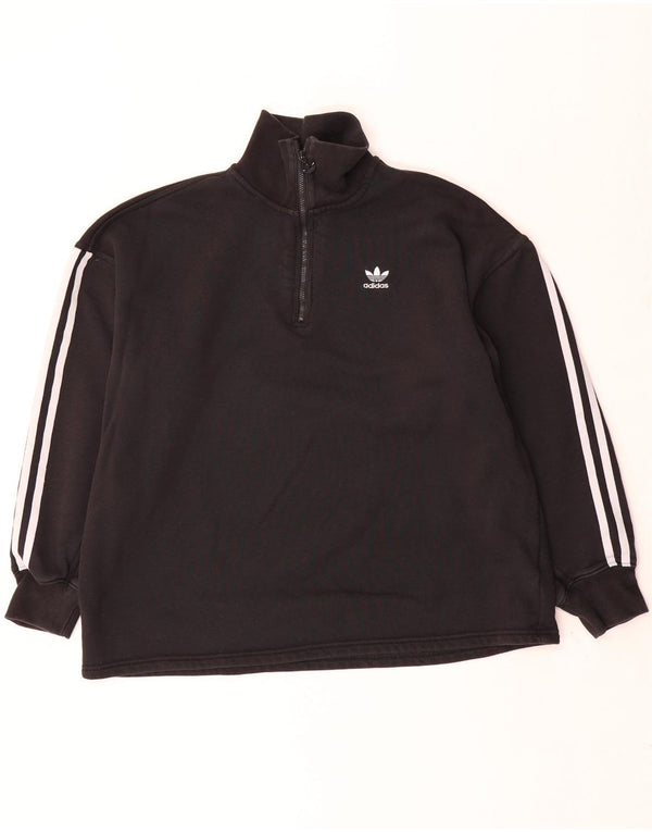 Adidas Dame Loose Fit Zip Neck Sweatshirt Jumper UK 12 Medium Black