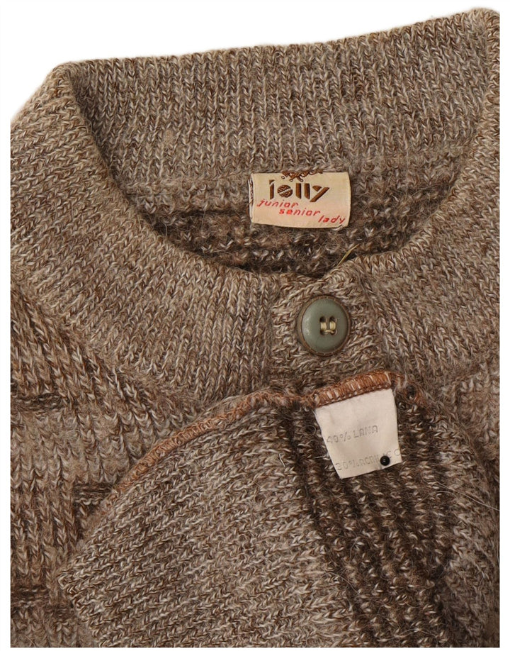 Vintage Dame Button Neck Jumper Sweater UK 16 Stor brun stribet uld