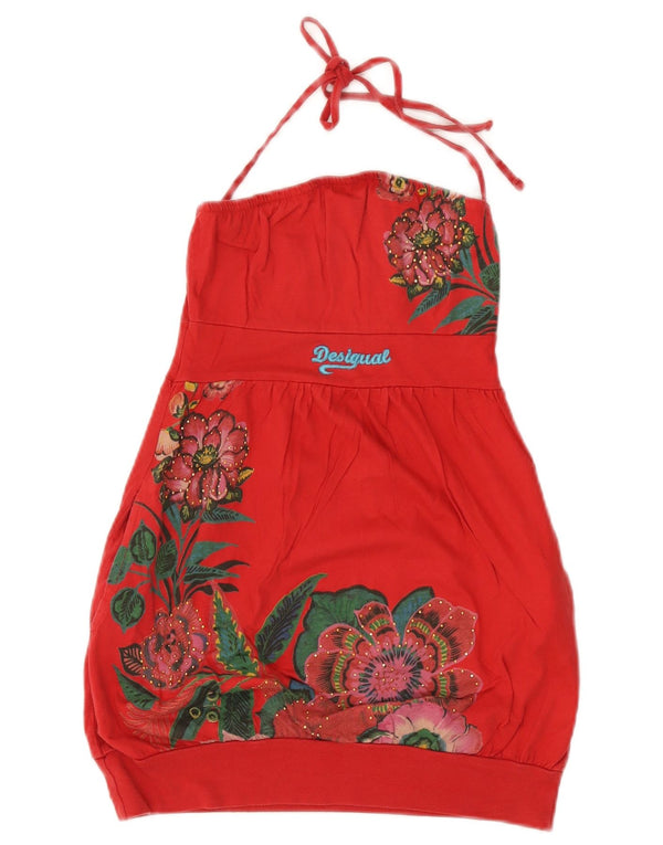 Desigual Dame Grafisk Halter Top UK 4 XS Rød Blomster Bomuld
