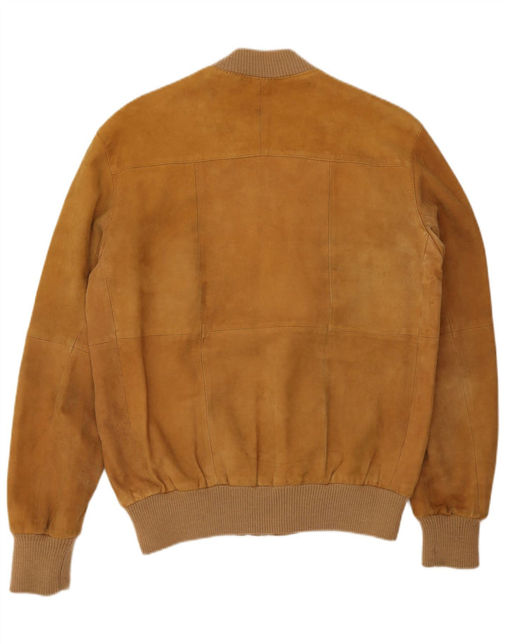 MONPEL Mens Suede Bomber Jacket IT 48 Medium Beige Leather
