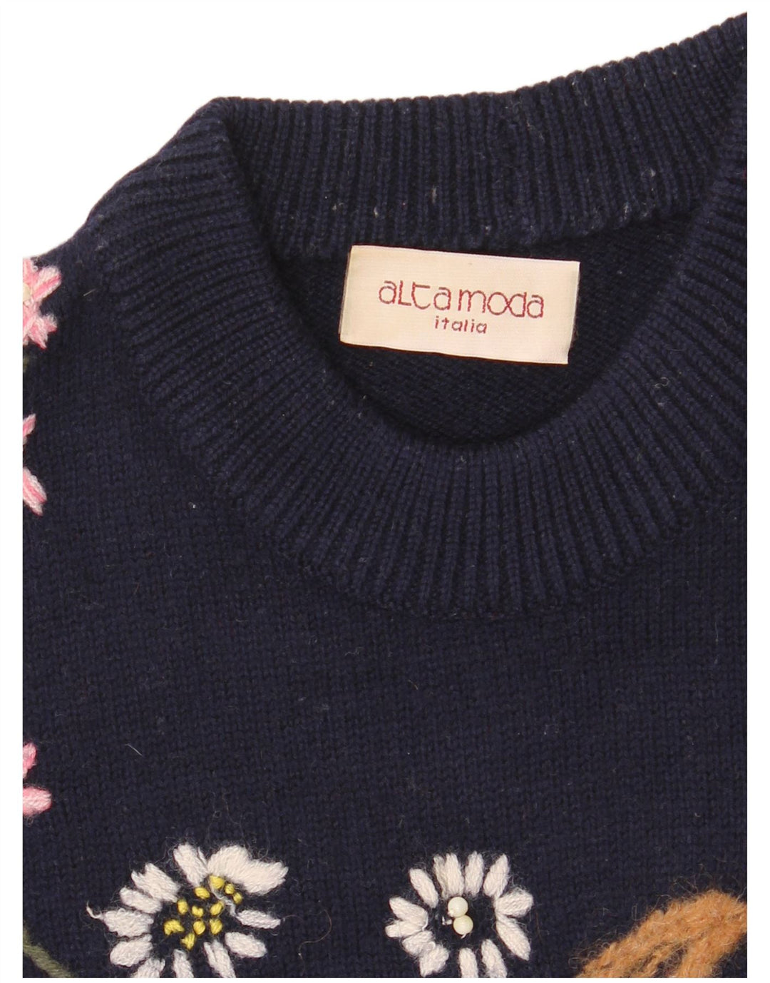 ALTA MODA Dame Crew Neck Jumper Sweater UK 16 Large Navy Blue Floral