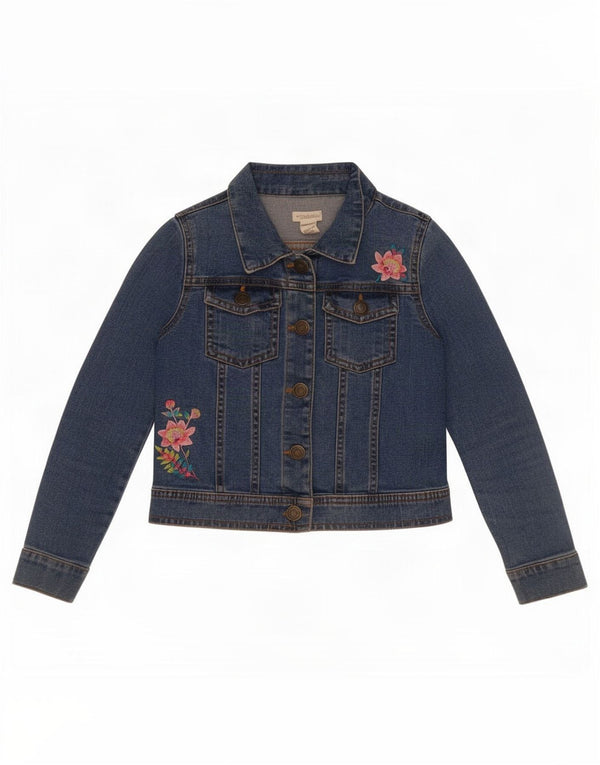 Monsoon Girls Denim Jacket 7-8 Years Blue Floral Cotton