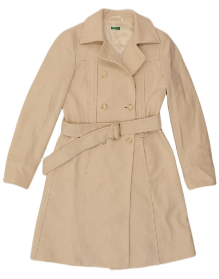 Benetton Dame Dobbeltradet Frakke IT 40 Lille Beige Uld