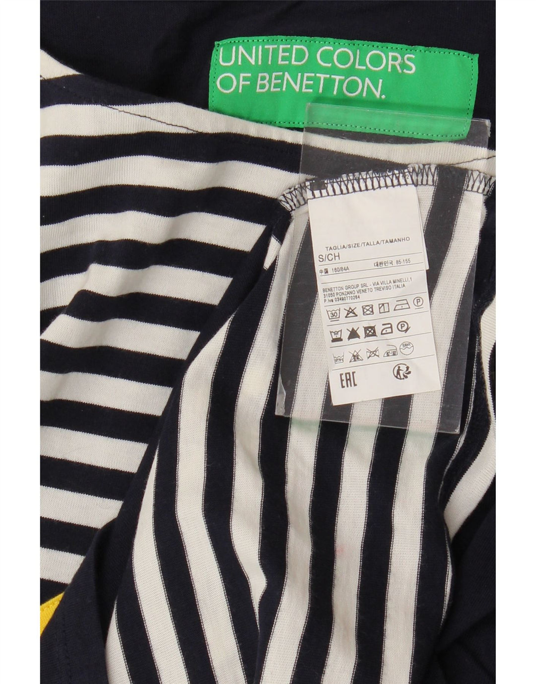 BENETTON Dame Oversized T-Shirt Top UK 10 Lille marineblå stribet bomuld