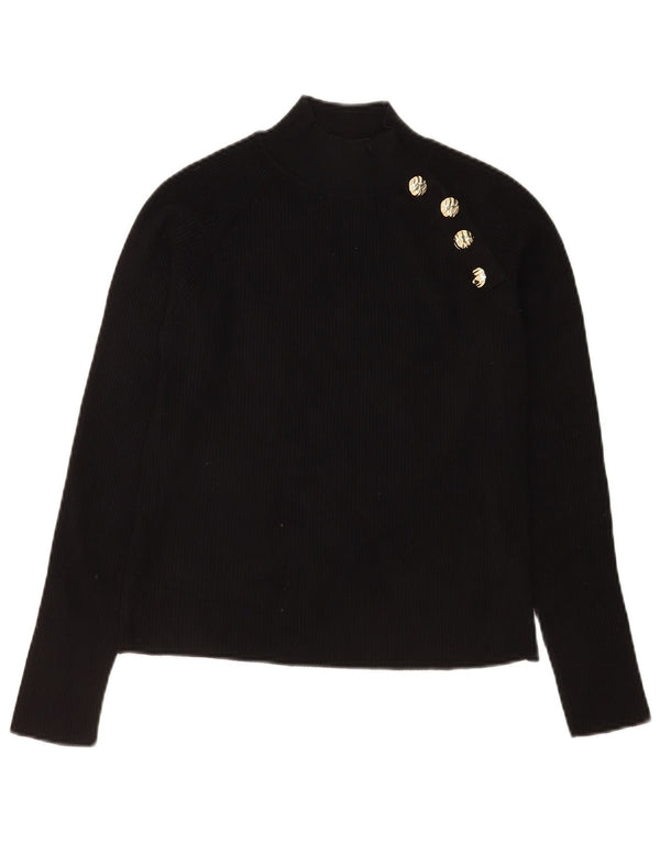 Zara Womens Crop Top Langærmet UK 14 Large Black Viscose