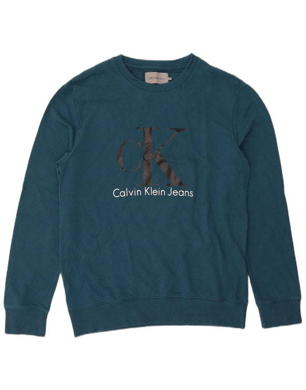 CALVIN KLEIN JEANS Grafisk sweatshirt til mænd, stor blå bomuld