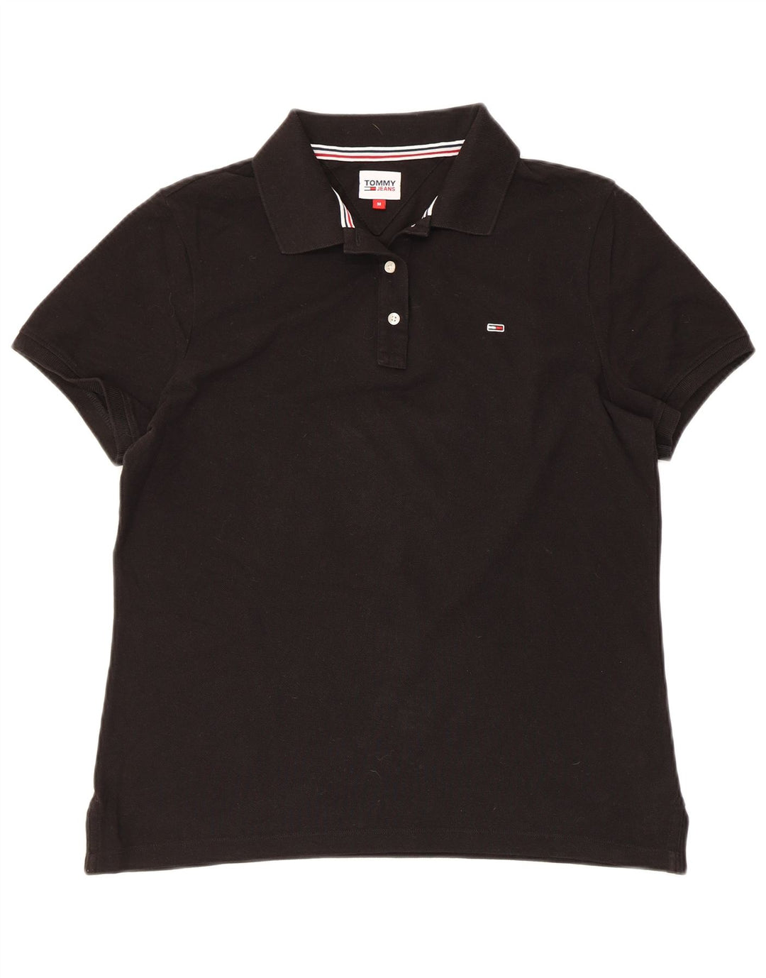 TOMMY HILFIGER Dame poloshirt UK 14 Medium Sort Bomuld