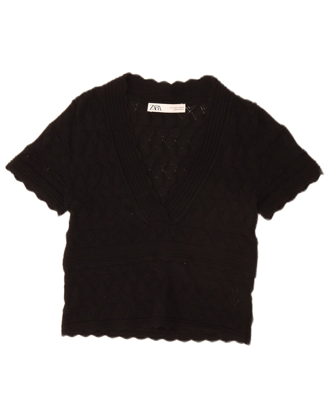 Zara Womens Crop Bluse Top UK 10 Small Black Viscose
