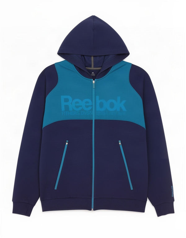 Reebok Herre grafisk hættetrøje med lynlås Stor marineblå Colourblock Bomuld
