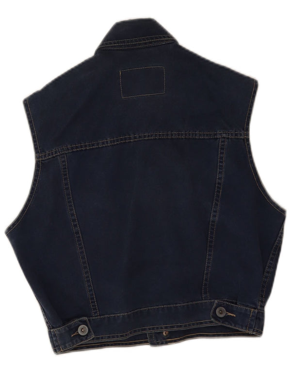 Teddy Smith Dame Crop Denim Gilet UK 14 Large Navy Blue
