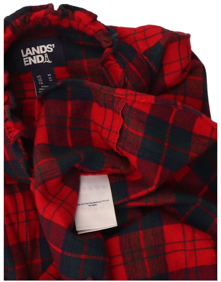 Lands End Dame Flannel Shirt UK 14 Medium Rød Plaid Bomuld