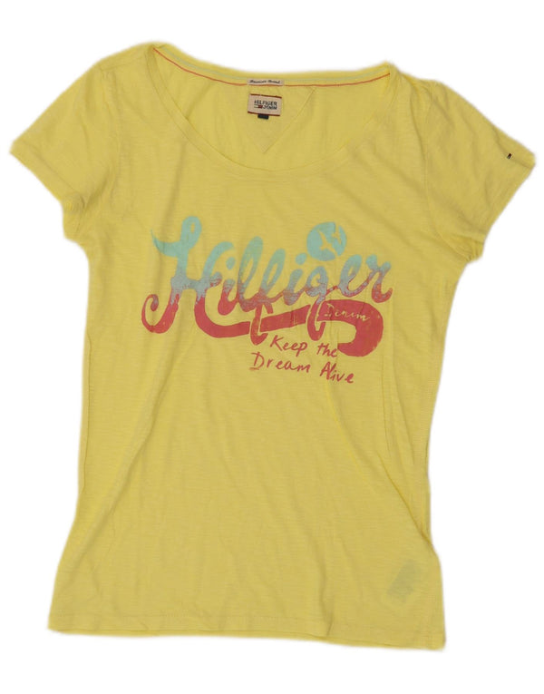 Tommy Hilfiger Dame Grafisk T-Shirt Top UK 12 Medium Gul Bomuld