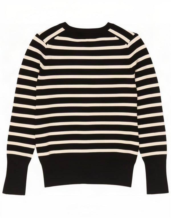 Zara Womens Crew Neck Jumper Sweater UK 12 Medium Black Striped
