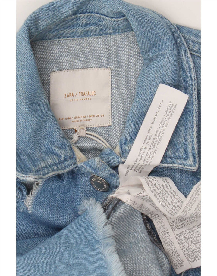 Zara Dame Trafaluc Distressed Oversized Denim Kjole UK 10 Small Blue