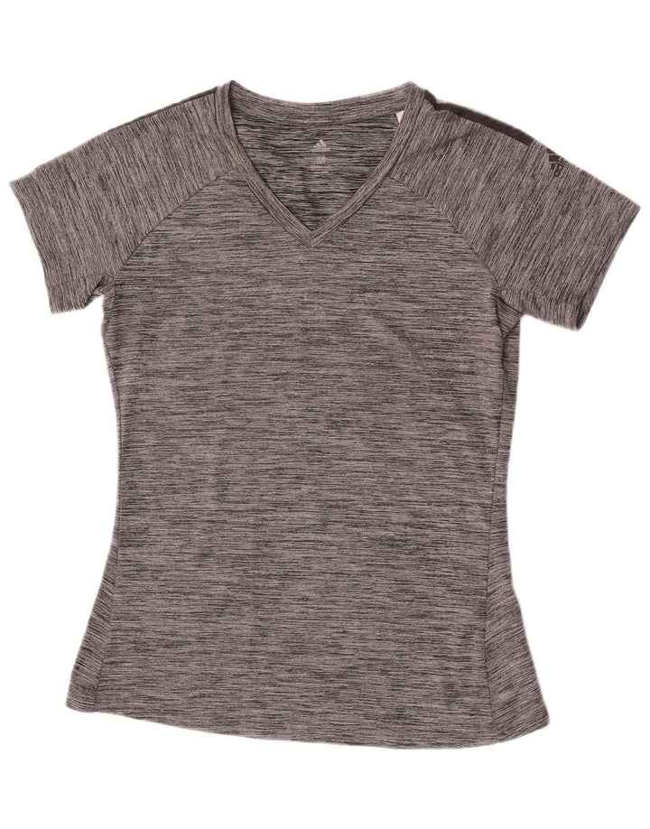 Adidas Dame Climalite T-Shirt Top UK 12 Medium Grey Flecked Polyester