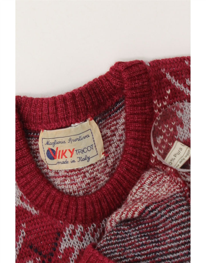 Viky Tricot Herre Crew Neck Jumper Sweater Lille Rød Geometrisk Virgin Wool