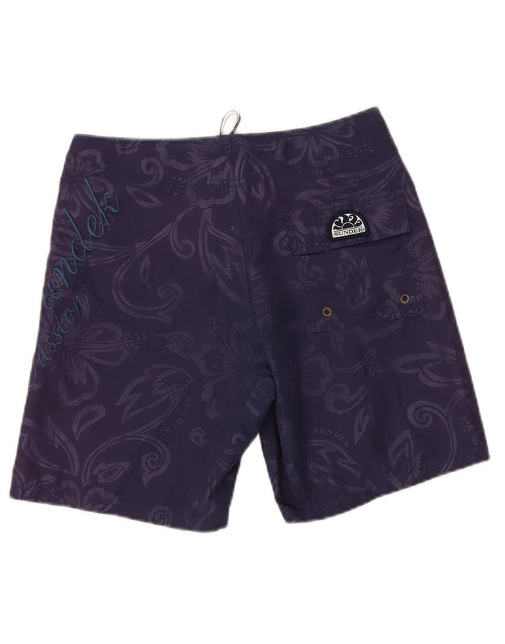 SUNDEK Mens Graphic Swimming Shorts Small  Navy Blue Floral Polyester
