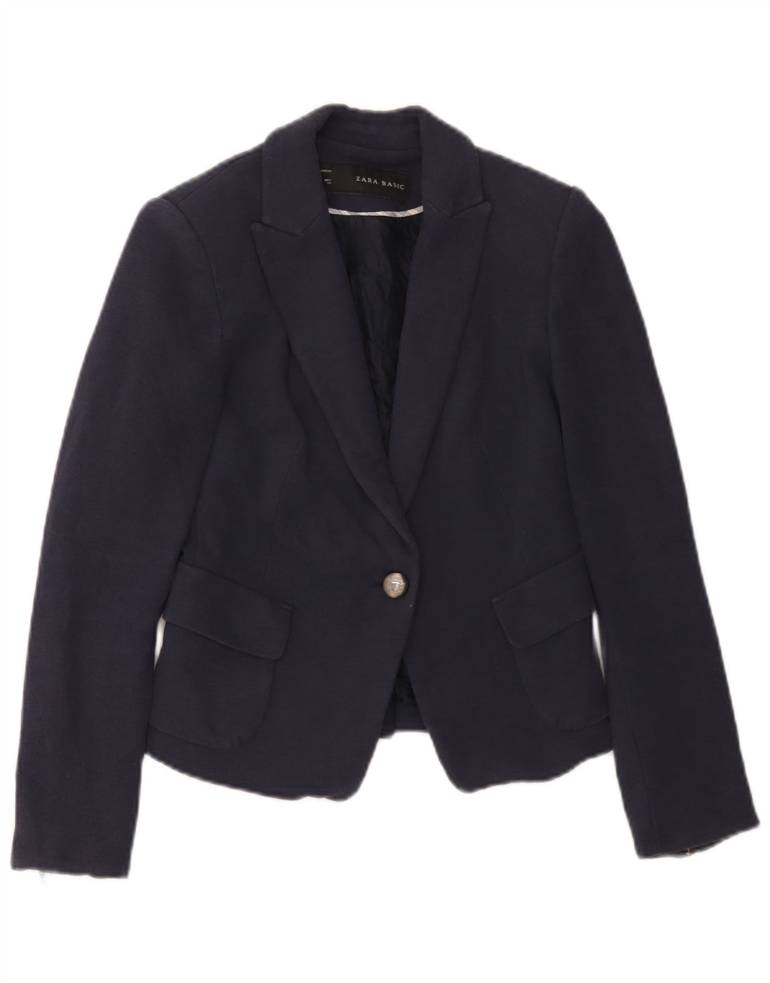 Zara Dame 1 Knap Blazer Jakke UK 6 XS Marineblå Bomuld