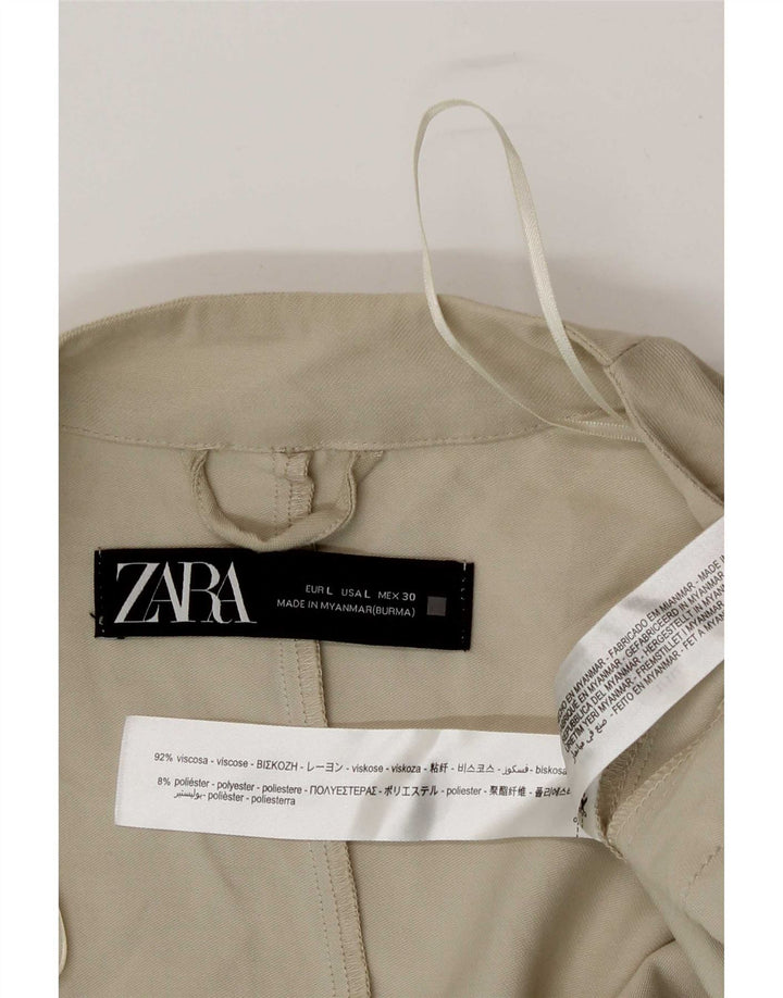 Zara Womens Open Blazer Jacket UK 16 Large Beige Viscose