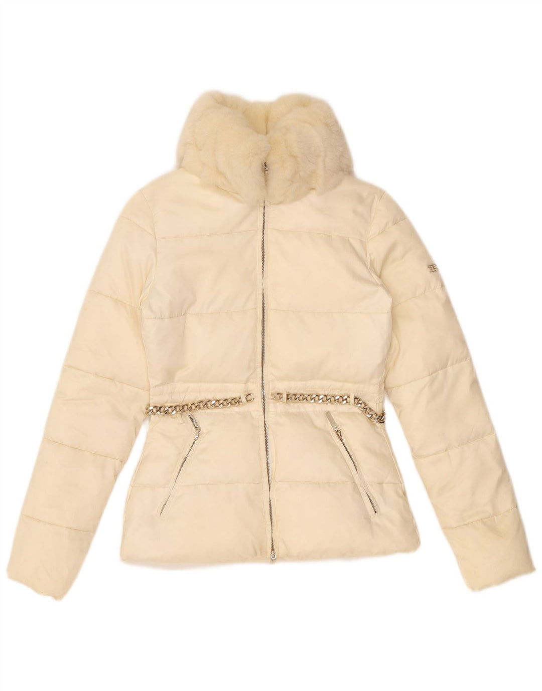 Elisabetta Franchi Dame Polstret Jakke IT 42 Medium Off White Nylon