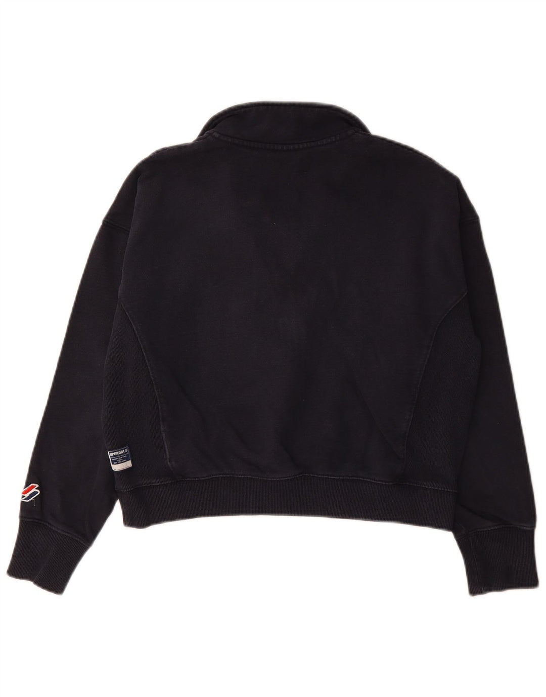 Superdry Womens Crop Zip Neck Sweatshirt Jumper UK 12 Medium Navy Blue