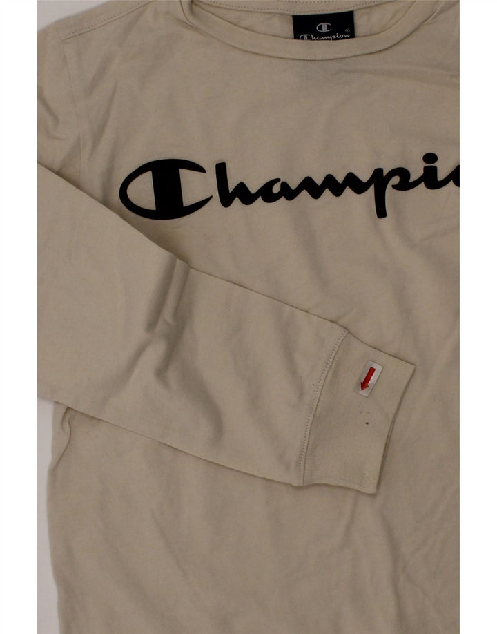 CHAMPION Boys Graphic Top Long Sleeve 7-8 Years Small Off White Cotton Vintage Champion and Second-Hand Champion from Messina Hembry 
