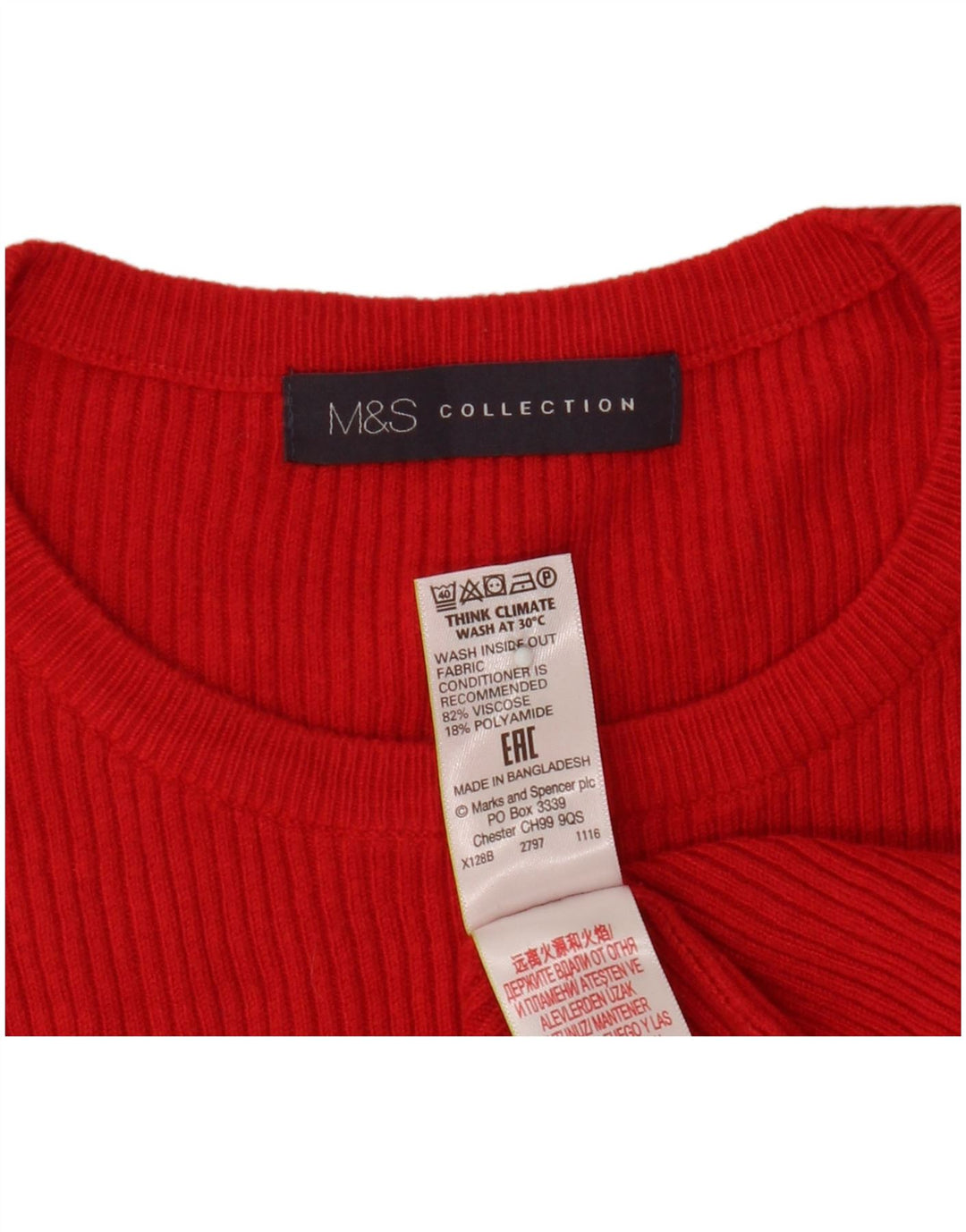 Marks & Spencer Dame Crop T-Shirt Top UK 16 Large Red Viscose