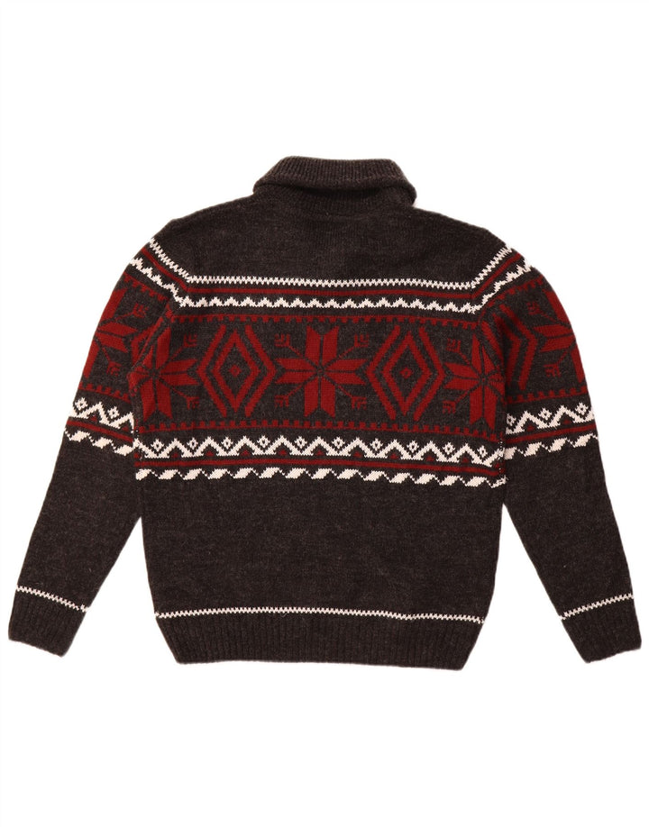 Vintage herre sjal hals sweater medium grå Fair Isle