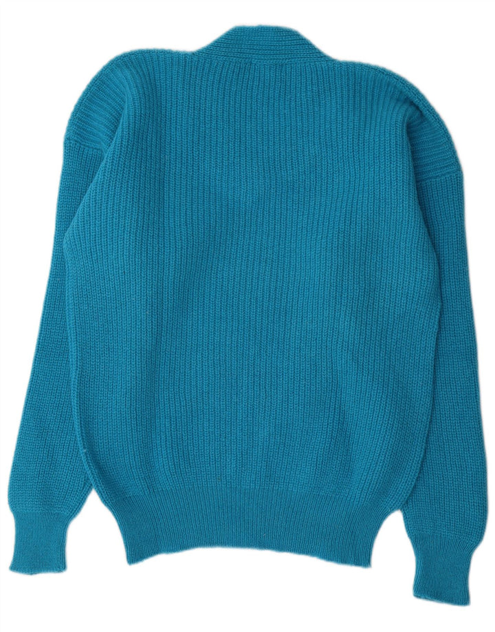 Vintage Herre V-hals sweater IT 50 Medium Blue Wool