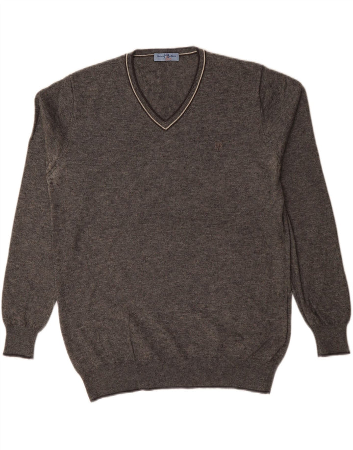 Harmont & Blaine Herre V-hals trøje Sweater Large Grå Flecked Wool