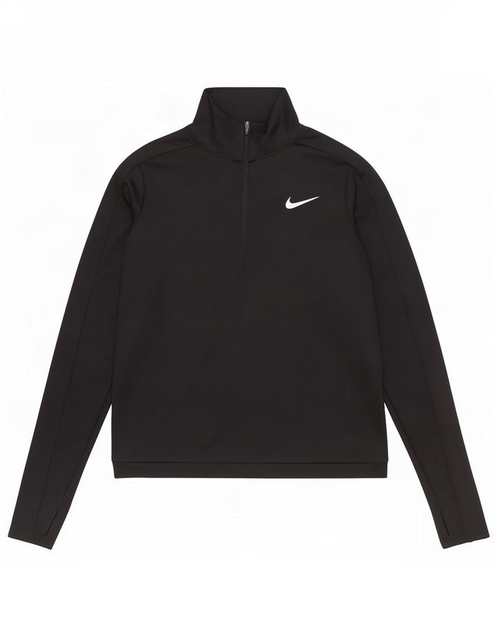 Nike Dame Dri Fit Pullover med lynlås-hals Træningsdragt Top UK 10 Lille Sort