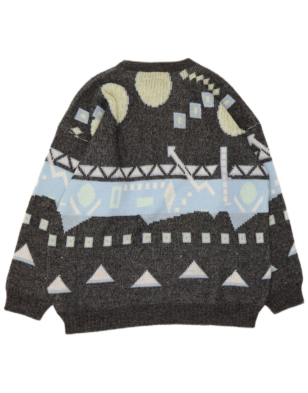 Vintage herre rund hals sweater stor grå geometrisk