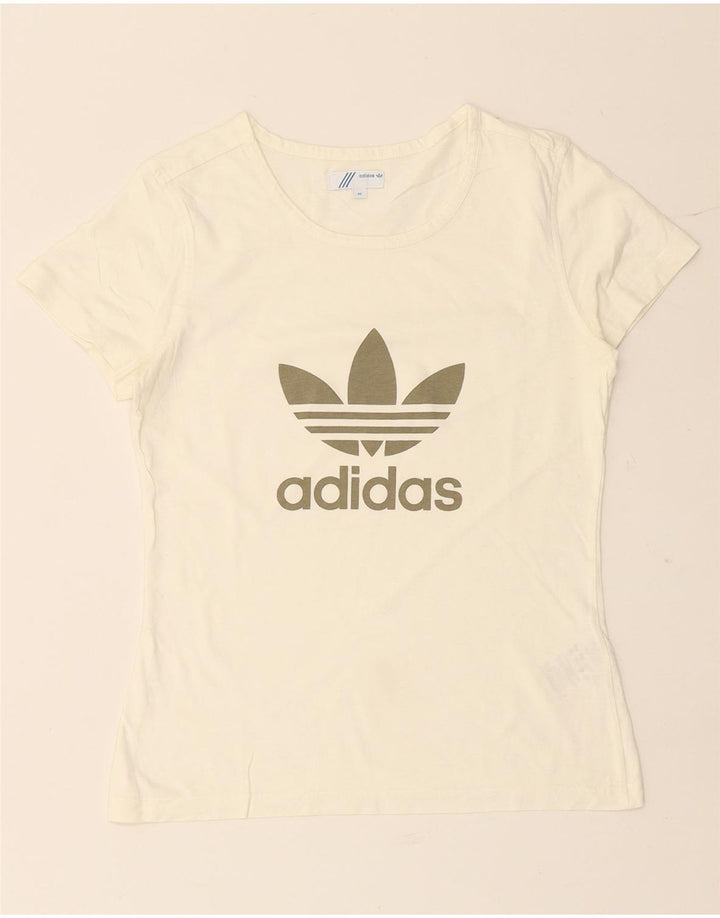 ADIDAS Grafisk T-shirt top til kvinder IT 42 Medium hvid bomuld