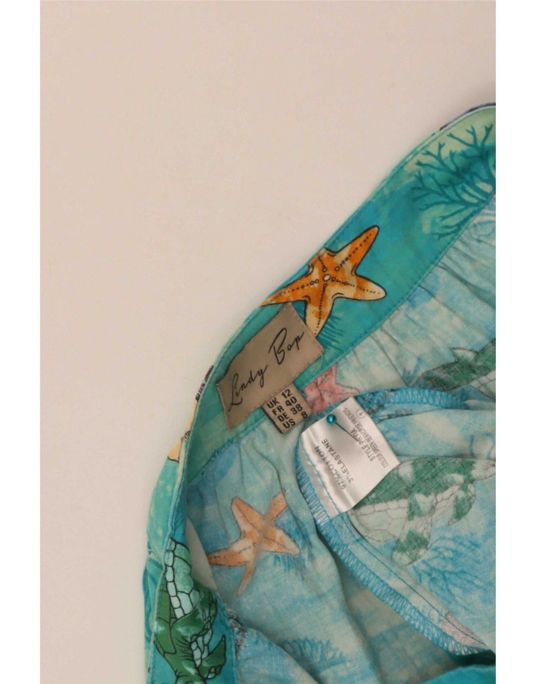 Lindy bop Dame Abstrakt Mønster Flared Skirt UK 12 Medium W30 Blå Bomuld