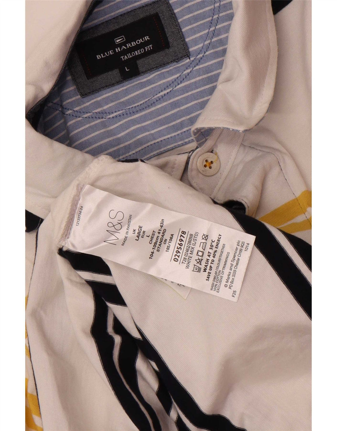 Marks & Spencer Herre Blue Harbor Rugby Polo Shirt Stor hvid stribet