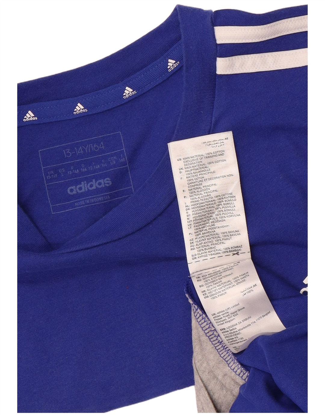 Adidas Boys T-Shirt Top 13-14 år Blå Bomuld