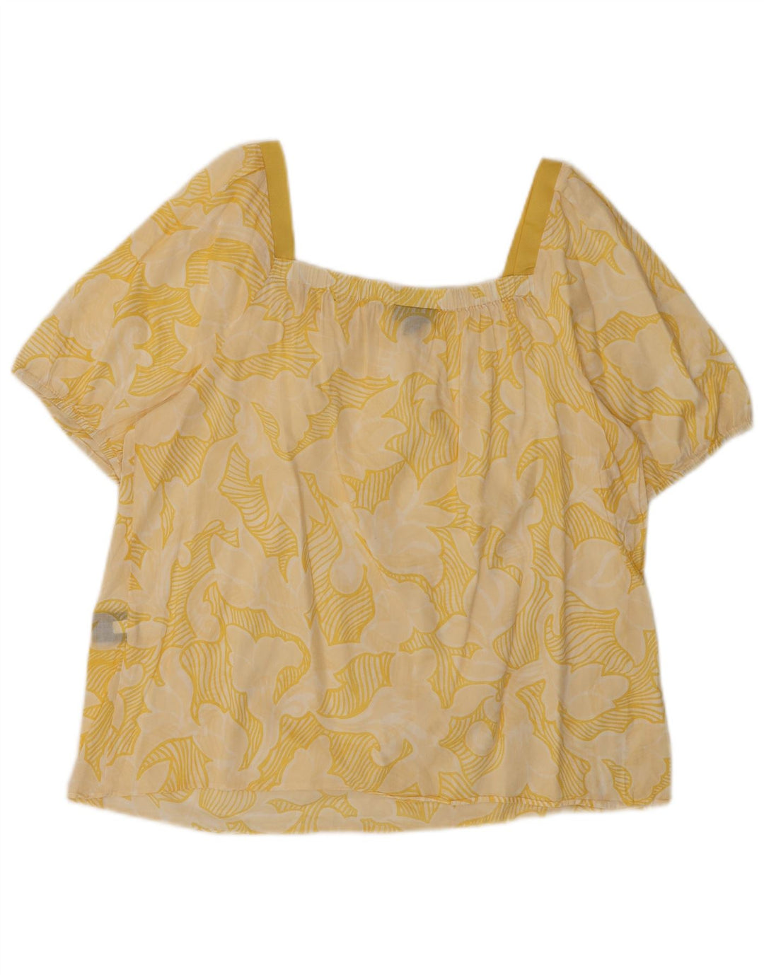 MOSSIMO Womens Crop Bluse Top UK 16 Large Yellow Floral Cotton