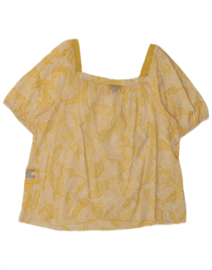 MOSSIMO Womens Crop Bluse Top UK 16 Large Yellow Floral Cotton