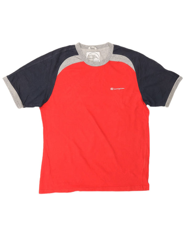 CHAMPION Herre T-Shirt Top XL Rød Colourblock Bomuld